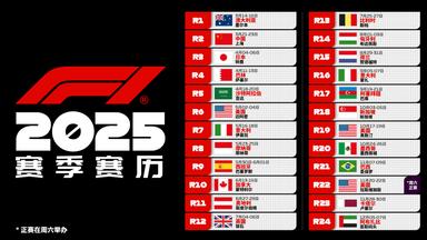 2025赛季F1赛历公布：中国大奖赛3月21-23日举行
