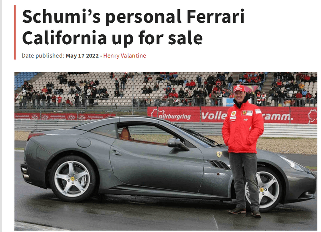 车王舒马赫私人超跑出售：终售价将超过10万美元
